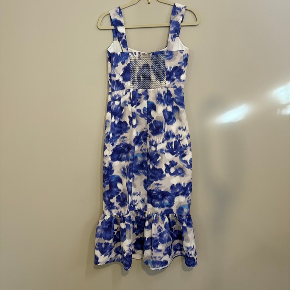 Sachin & Babi Blue Floral Print Square Neck Midi Dress Ruffle Hem And Slit 6 - Picture 7 of 8